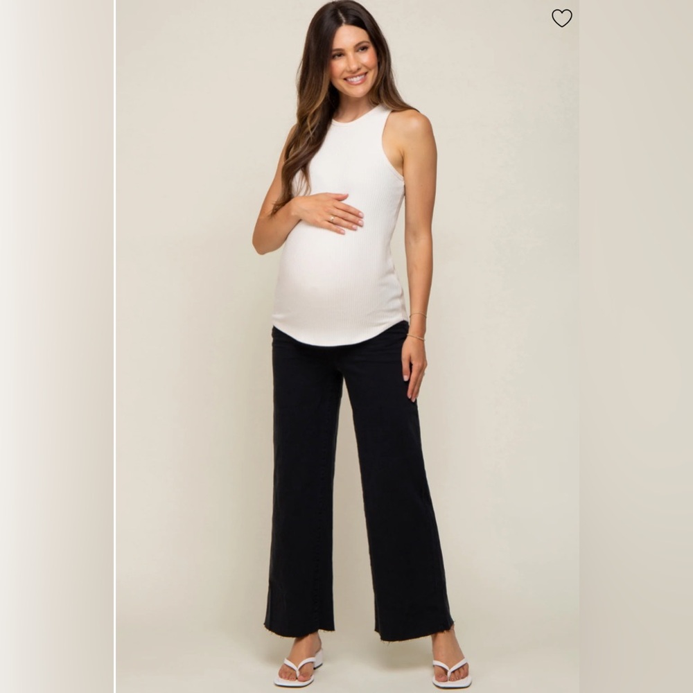Pinkblush Black Wide Leg Raw Hem Maternity Jeans - Small